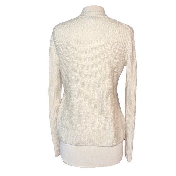 ATHLETA Ivory‎ Wool Blend Cream V Neck Cardigan Sweater Size M Ribbed - Picture 4 of 7
